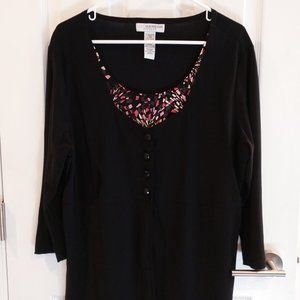 Sag Harbor Black & Pink Layered 2Fer Tunic Top XL